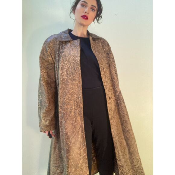 Vera Pelle Embossed Leather Coat Stamped Soft Amazing Sz L Ren Fair Fairycore - Picture 1 of 8